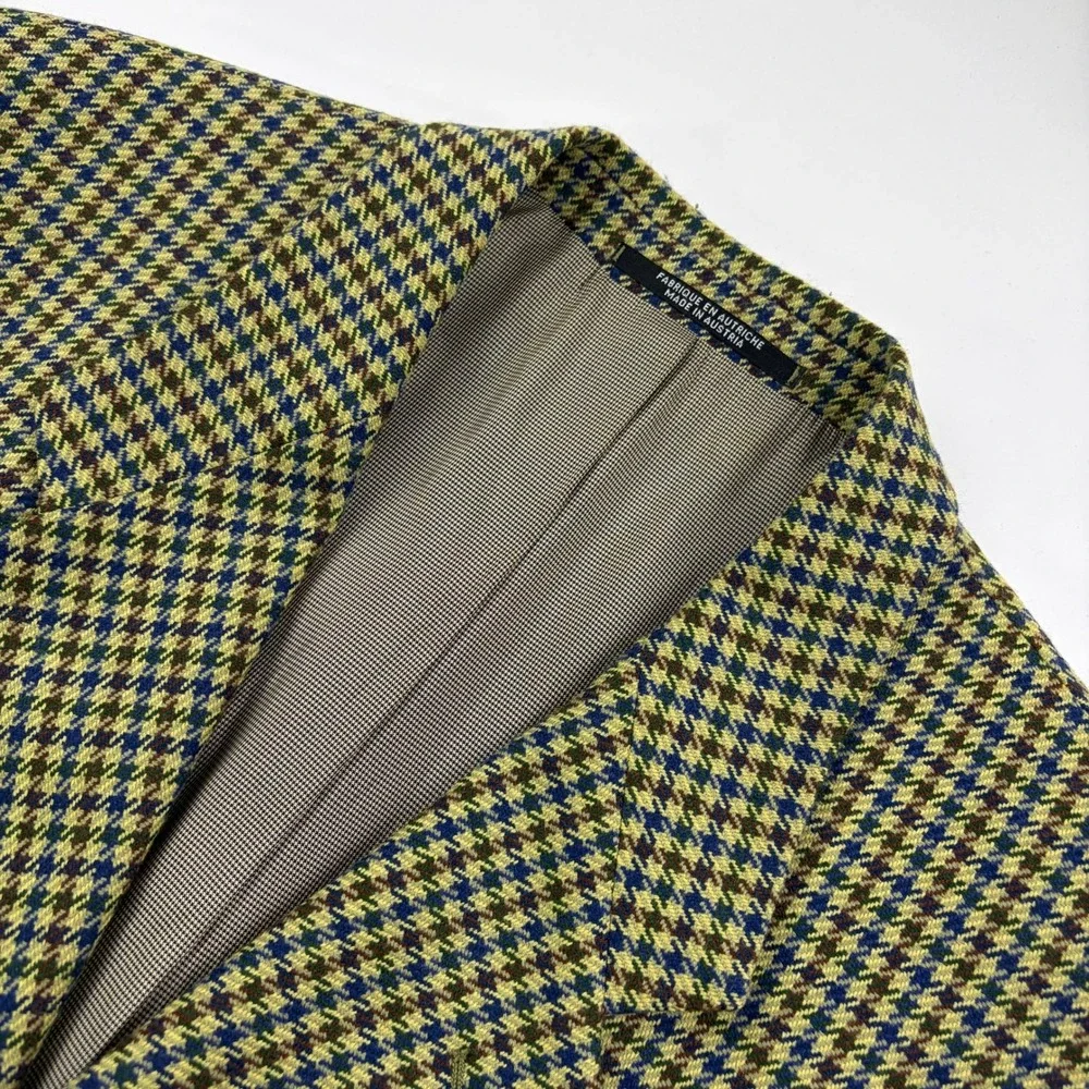 VTG Alandales Ermenegildo Zegna Wool Sport Coat Mens 42R Tan Houndstooth Blazer